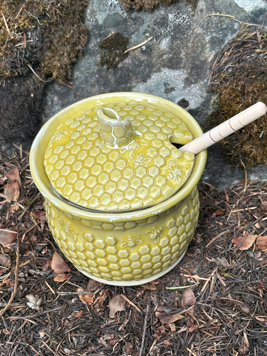Handmade Pottery Honey Pot - Golden Drippy Honey (approx. 1 cup)