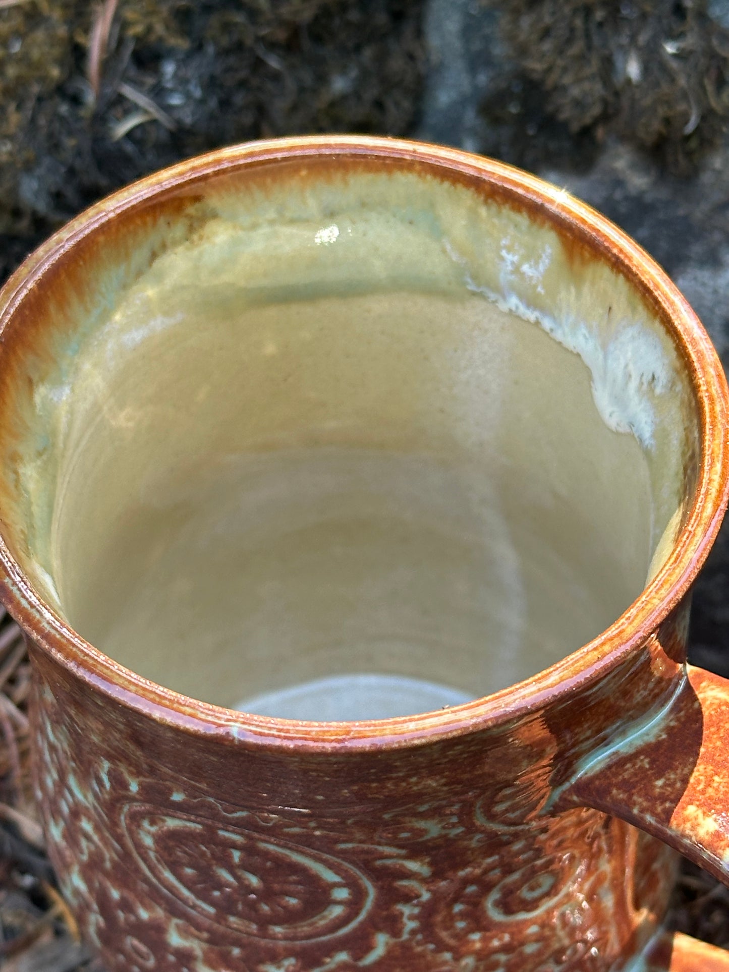 Brown with Green Steampunk Gears Pottery/Ceramic Mug approx. 16 oz. (250002)