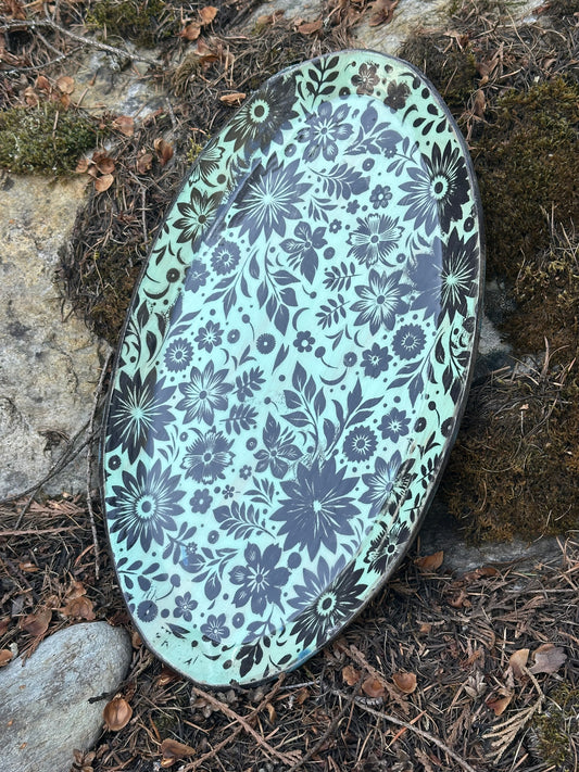 Long oval silk screen pottery tray