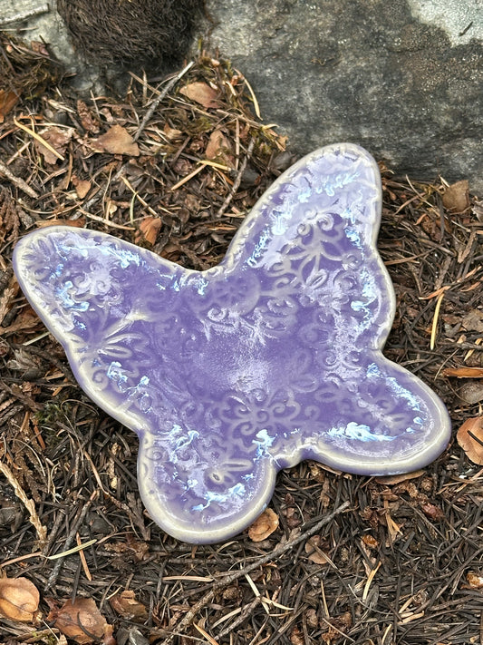 Handmade Butterfly Trinket Dish/Spoon Rest - Lovely Lavender with White Accents