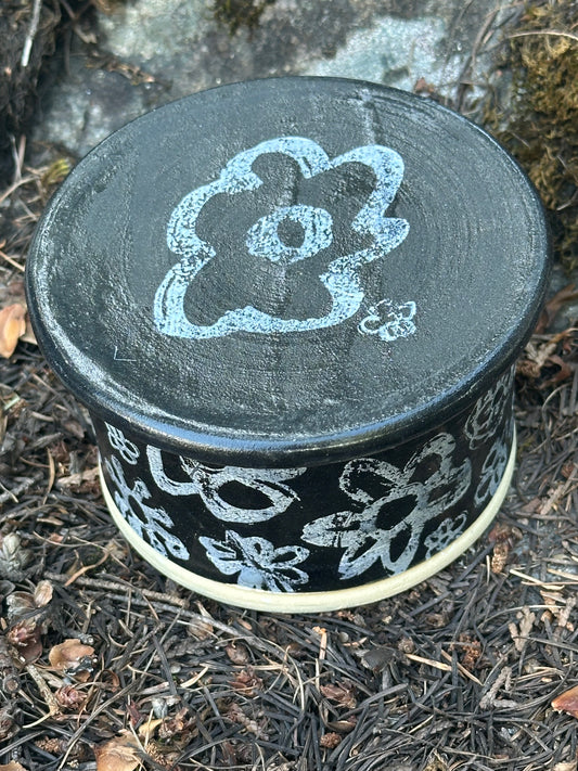 Black with Funky White Flowers Butter Keeper