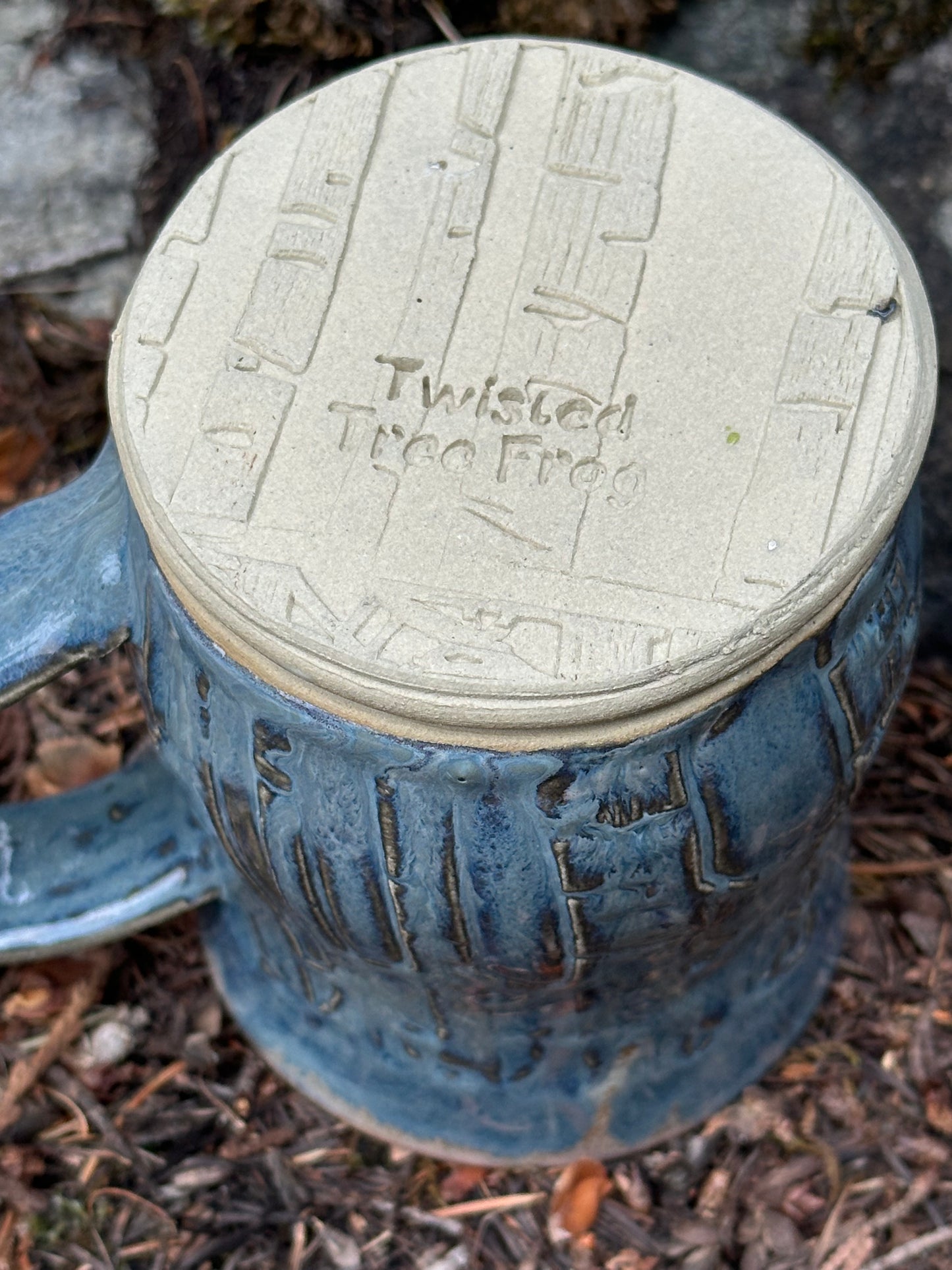 Handmade Pottery Mug - Birch Trees in Misty Blue Dusk (approx. 16 ounces)