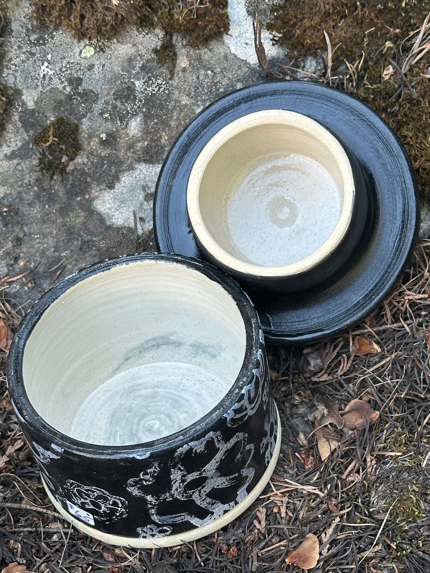 Black with Funky White Flowers Butter Keeper