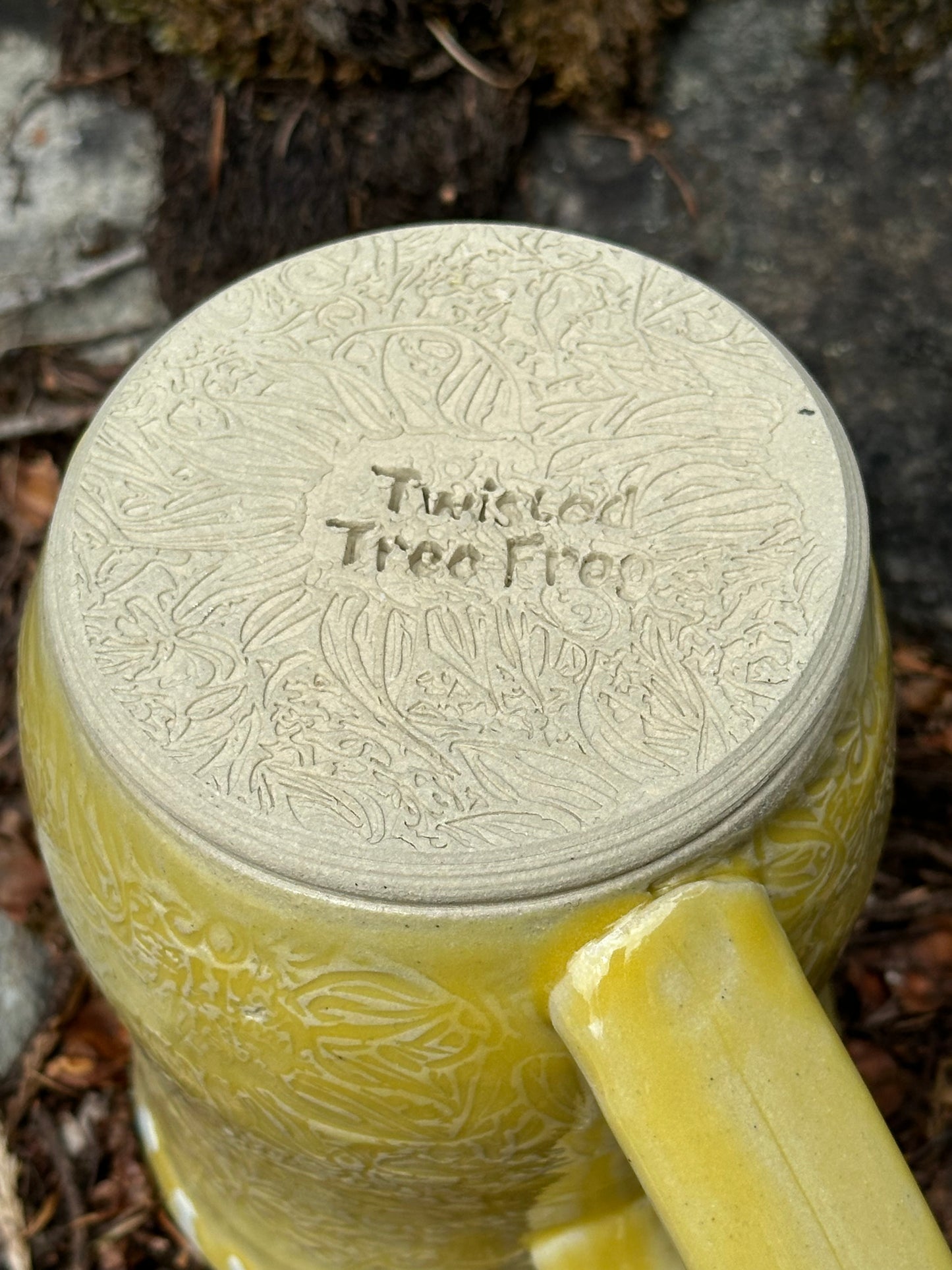 Handmade Pottery Mug with Subtle Sunflower Texture in Buttercup Yellow (approx. 16 ounces)