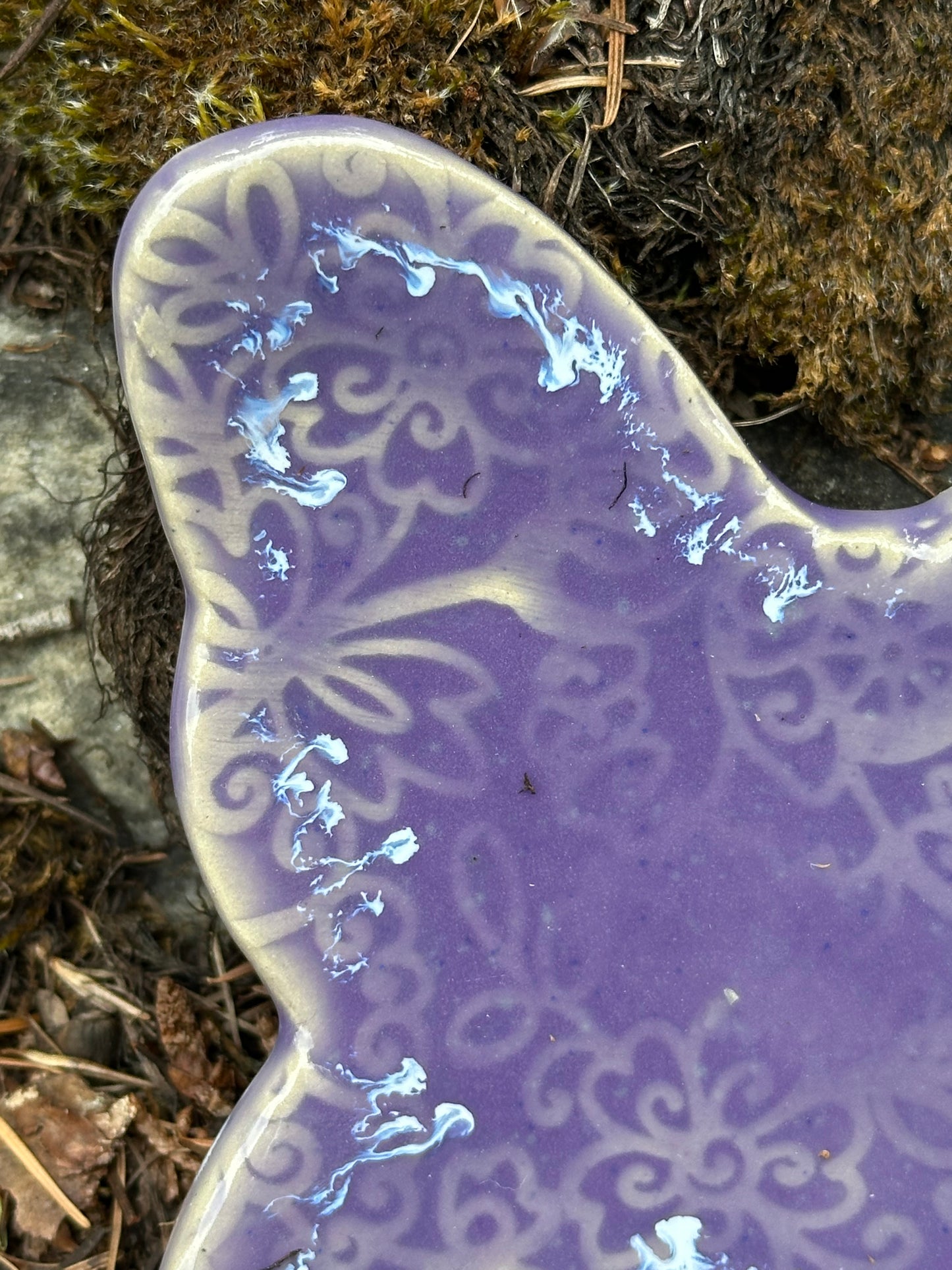 Handmade Butterfly Trinket Dish/Spoon Rest - Lovely Lavender with White Accents