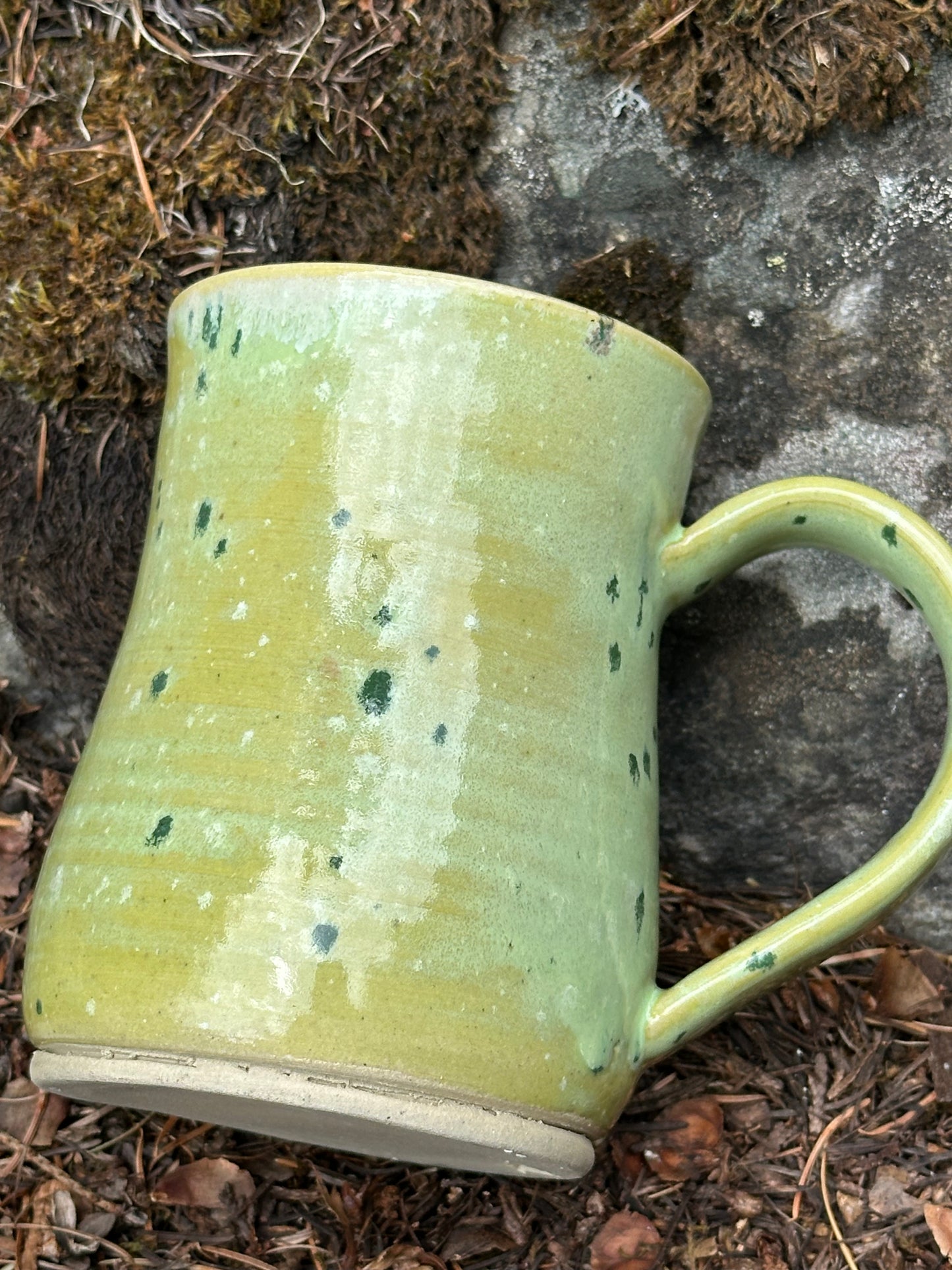 Handmade Pottery Gnome Mug - Lime Confetti (approx. 16 ounces)