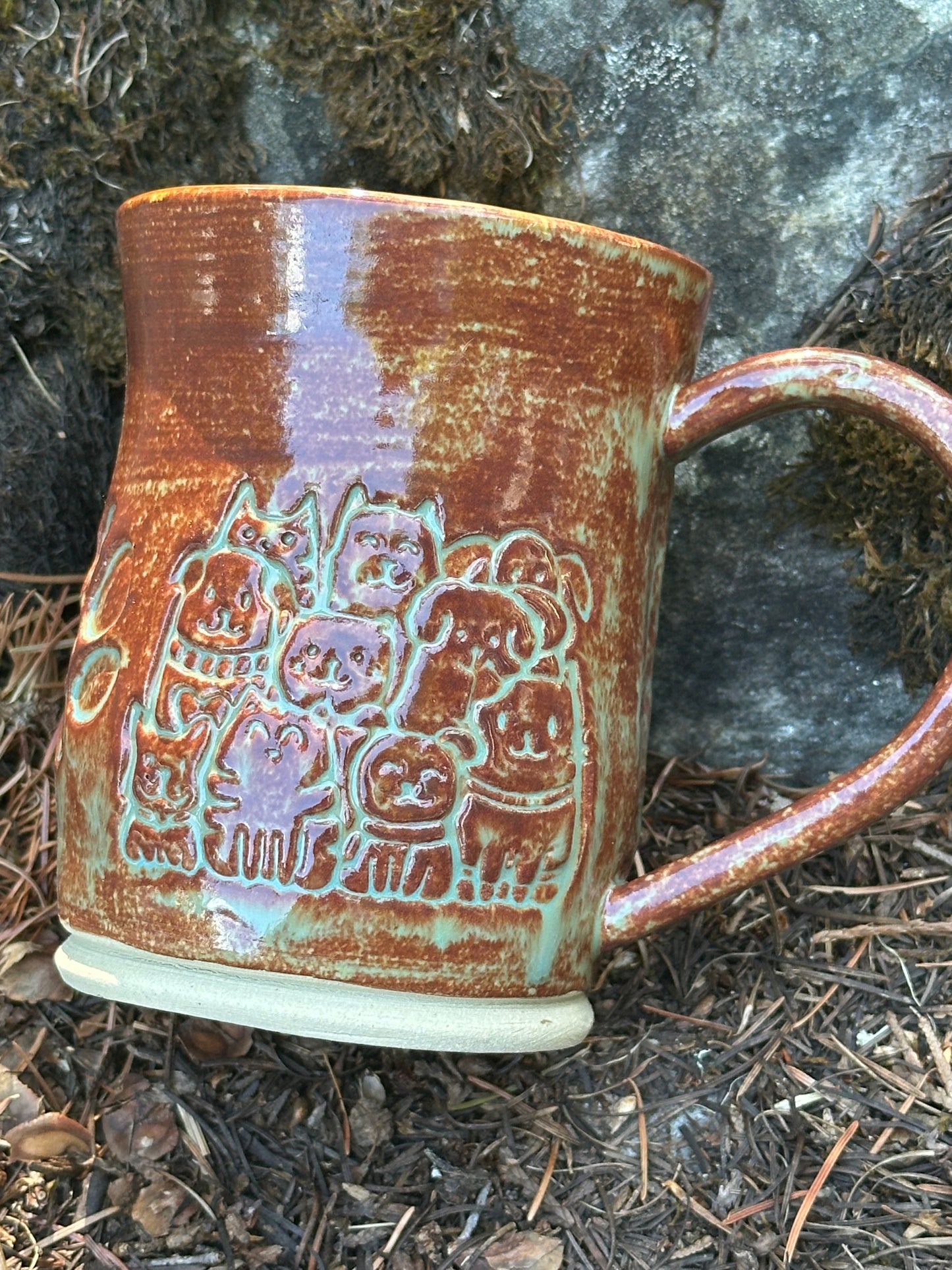 Brown with Green Furbaby Dog & Cat Pottery/Ceramic Mug approx. 16 oz. (250007)