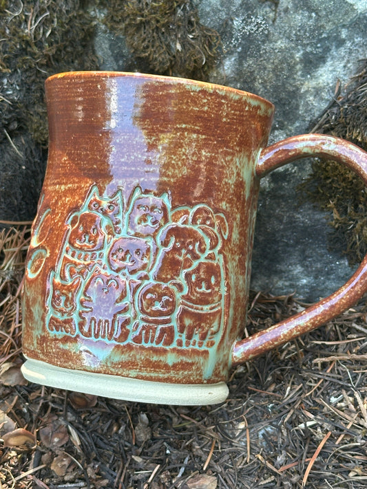 Brown with Green Furbaby Dog & Cat Pottery/Ceramic Mug approx. 16 oz. (250007)