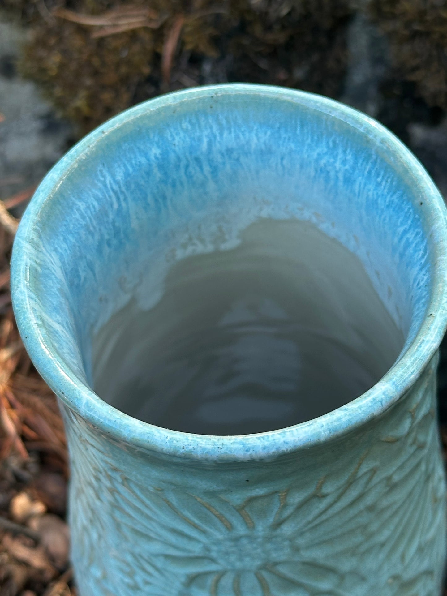 Turquoise Textured Daisy Vase (250014)