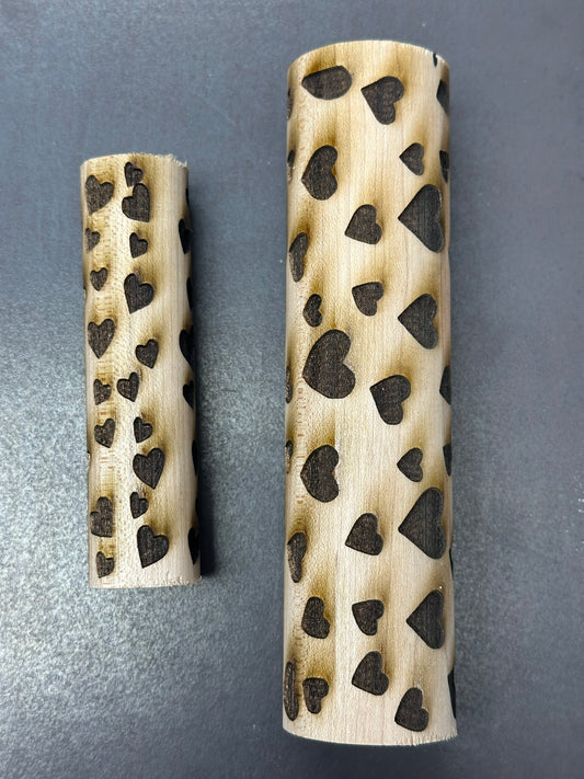 Scattered Hearts Wood Pottery Texture Roller