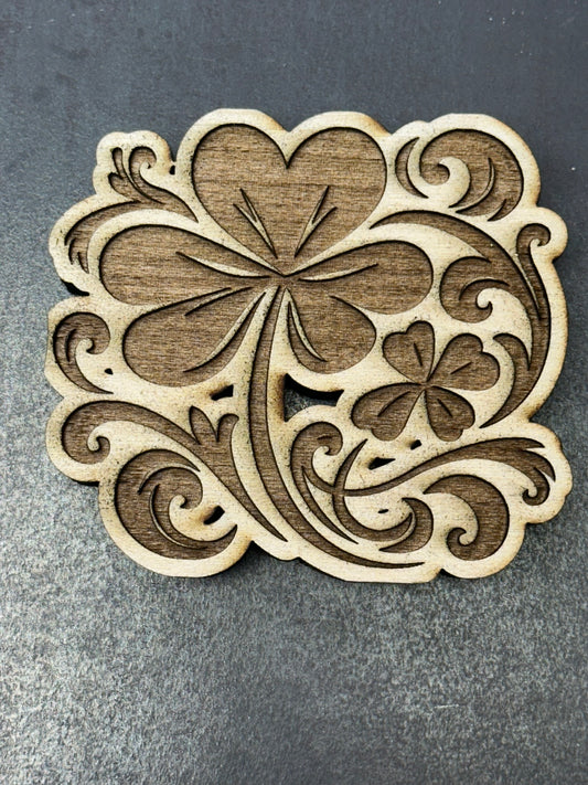 Shamrock Swirls Laser Engraved Wood Stamp